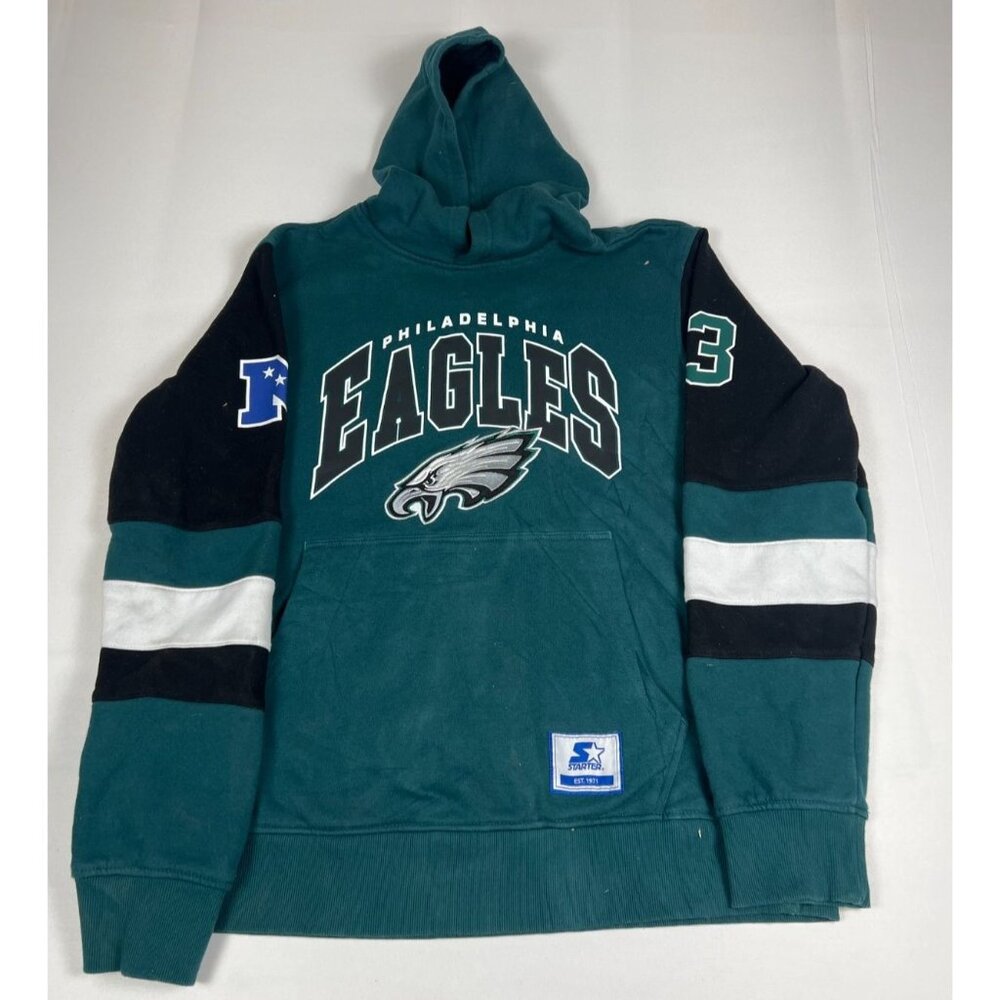 Starter Philadelphia Eagles Men L Retro Green Black Colorblock Pullover Hoodie